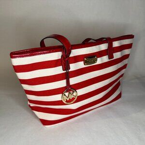 Michael Kors Bags | Michael Kors Red/White Striped Magenetic Clasp Top Tote